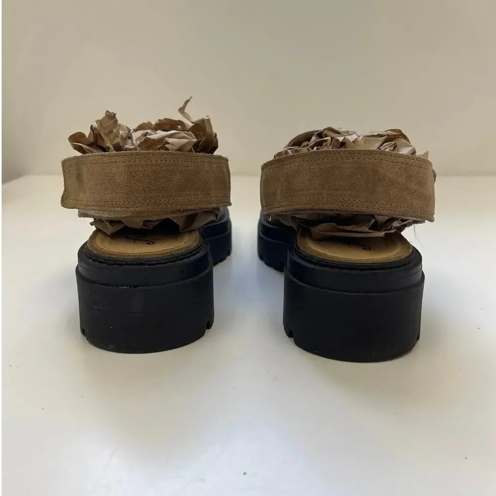 Free People Milo Menswear Slingback Chunky Lug Sole Suede Mules Taupe - 37/US7
